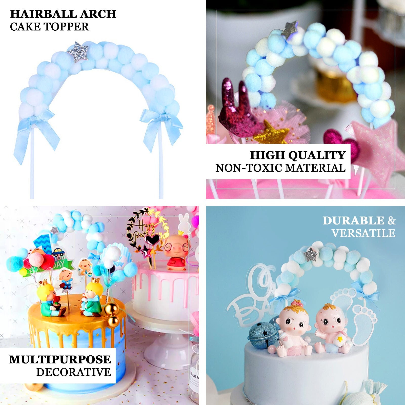 BalsaCircle 6 x 11 White Pink Cotton Balls Arch Cake Topper Wedding Party  Accessories Decorations