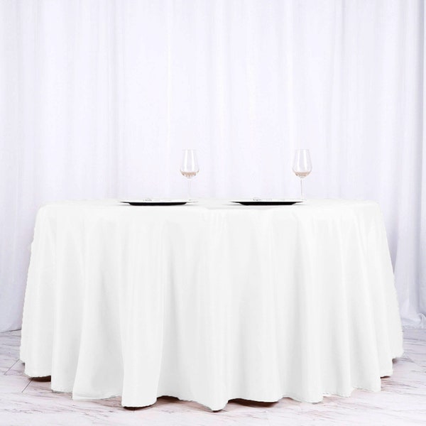 120" White Tablecloth, Round Tablecloth, Linen Tablecloth, Wedding Tablecloth, Polyester Table Cover, Table Decor