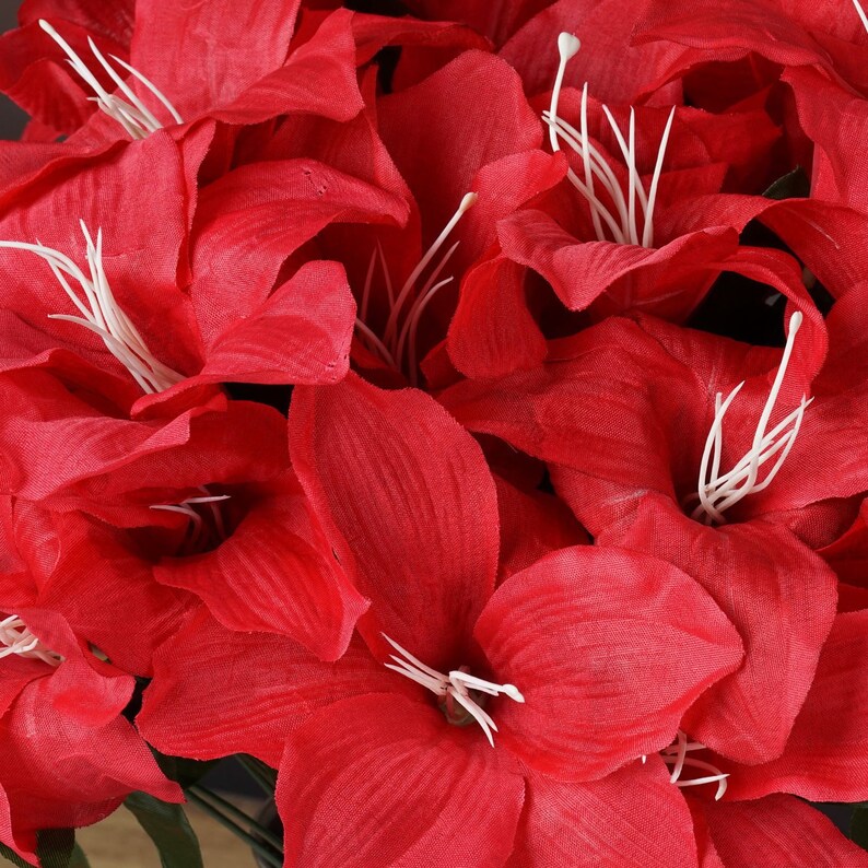10 Bush 60 Pcs Red Artificial Silk Easter Lily Flowers Etsy