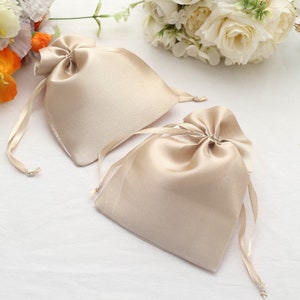 12 Pack | 5”x7” Beige Satin Favor Bags, Drawstring Pouch, Wedding Party Favors, Gift Bags, Jewelry Bags, Drawstring Bulk Favor Bags
