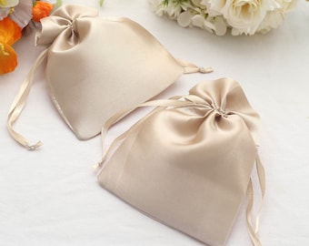 12 Pack | 5”x7” Beige Satin Favor Bags, Drawstring Pouch, Wedding Party Favors, Gift Bags, Jewelry Bags, Drawstring Bulk Favor Bags