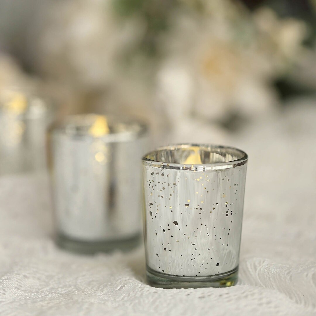 12 Pack Silver Mercury Glass Candle Holders, Votive Candle Holders, Tea ...