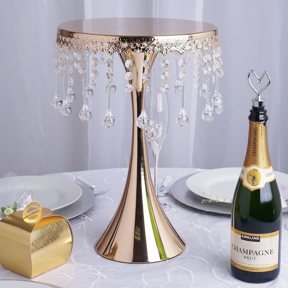 Wedding 17 Gold Cake Stand with 30 Acrylic Crystal Chains Square Display Stand for Cakes Cupcake ...