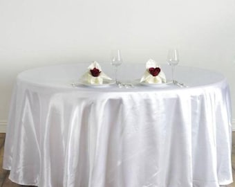 120" White Satin Round Tablecloth
