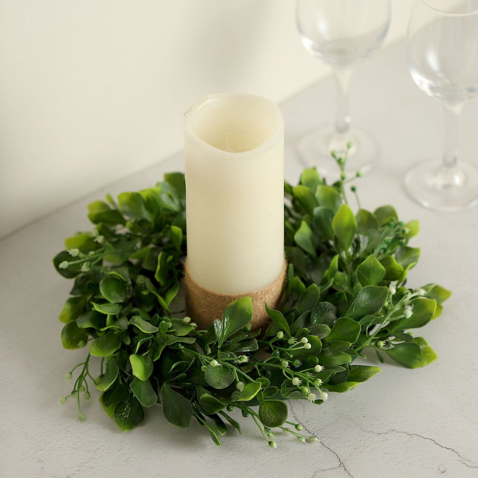 Lvydec 2 Pack Artificial Boxwood Wreath - 11 Mini Boxwood Wreath Green  Candle Wreath for Wall Window Home Decoration