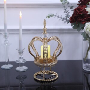 13 Gold Metal Crown Spiral Pillar Candle Holder Stand, Jeweled Votive ...