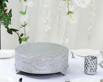 14" Embossed Round Cake Plateau, Silver Cake Stand, Metal Cake Stand, Cake Riser, Food Display, Wedding Cake Stand, Cake  Display Stand