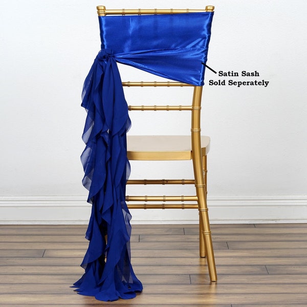 Set of 6 Strands - Royal Blue Chiffon Sash For Chair Decor, Wedding Chair Sash, Chiavari Chair Sashes