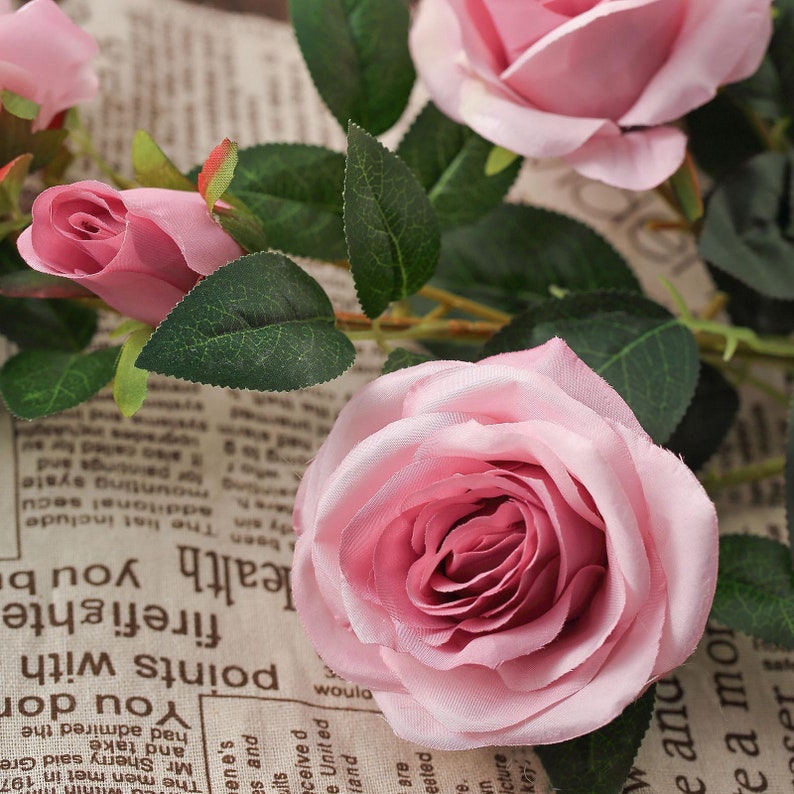 33 Pink Roses Silk Roses Long Stem Artificial Flowers Etsy