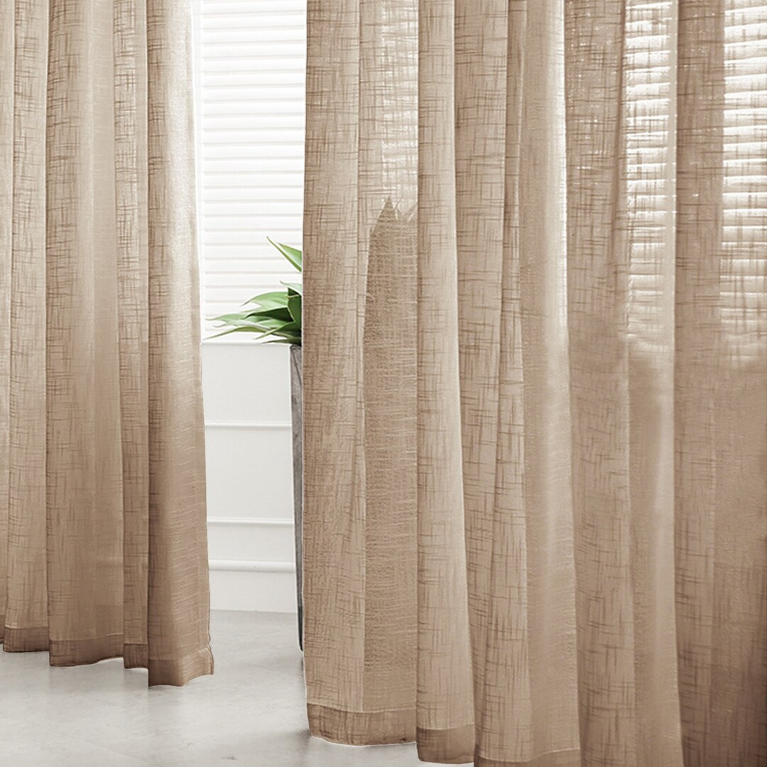 Set of 2 52x96 Faux Linen Curtain Panels, Bedroom Curtains Window Treatment Door Window Curtains ...