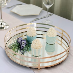 Set of 2 - Gold Metal Decorative Serving Trays - Round Mirrored Vanity Trays - 13&quot; - 9&quot;