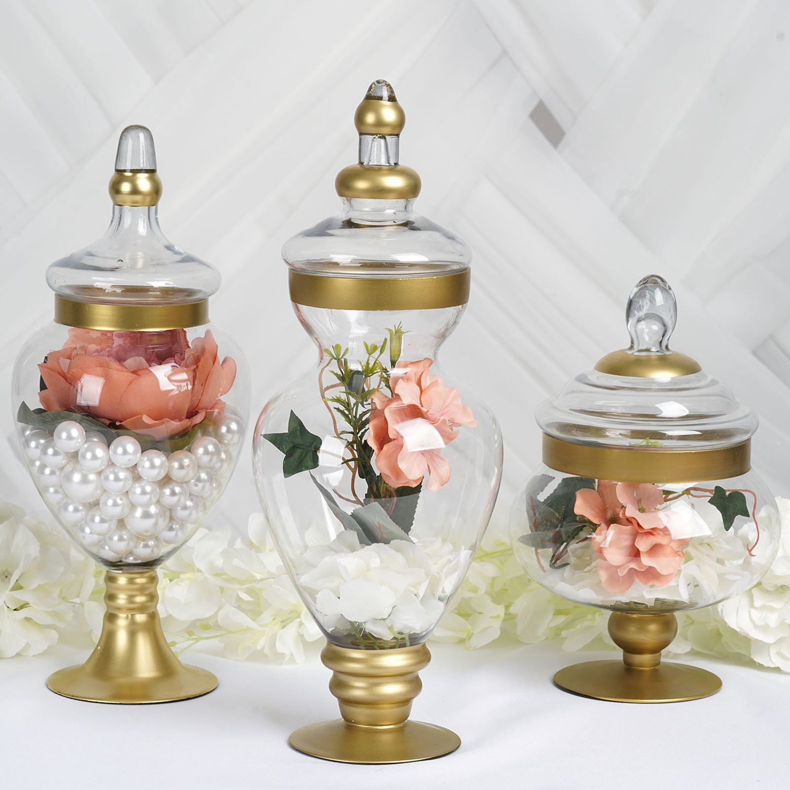 Diamond Star Set of 3 Clear Glass Apothecary Jars Elegant Storage Jar with  Lid, Decorative Wedding Candy Organizer Canisters Home Decor Centerpieces