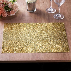 6 Pack | Champagne Sparkle Placemats Non Slip Decorative Table Placemat, Rectangle With Glitter Sparkles