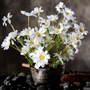 20inch White Artificial Daisy Flower Bushes, Flower Crown, Halo, Wildflowers, Hair Accessory, Silk Wedding Flowers, - 6 Bushes