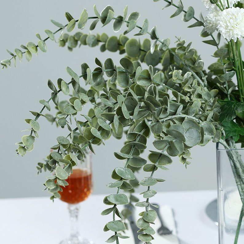 3 Bushes | 30inch Silk Eucalyptus Leaves Spray, Artificial Eucalyptus Leaves, Faux Greenery For Wedding - Frosted Green