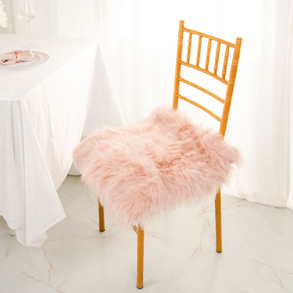 20" Dusty Rose Faux Sheepskin Fur, Square Seat Cushion Cover, Small Shag Area Rug, Luxury Faux Cushion, Decorative Cushion, Square Cushion