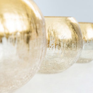 4 Gold Foiled Glass Bubble Bowl, Gold Crackle Round Bowl flower Vase Terrarium, Globe Flower Vase Centerpiece image 3