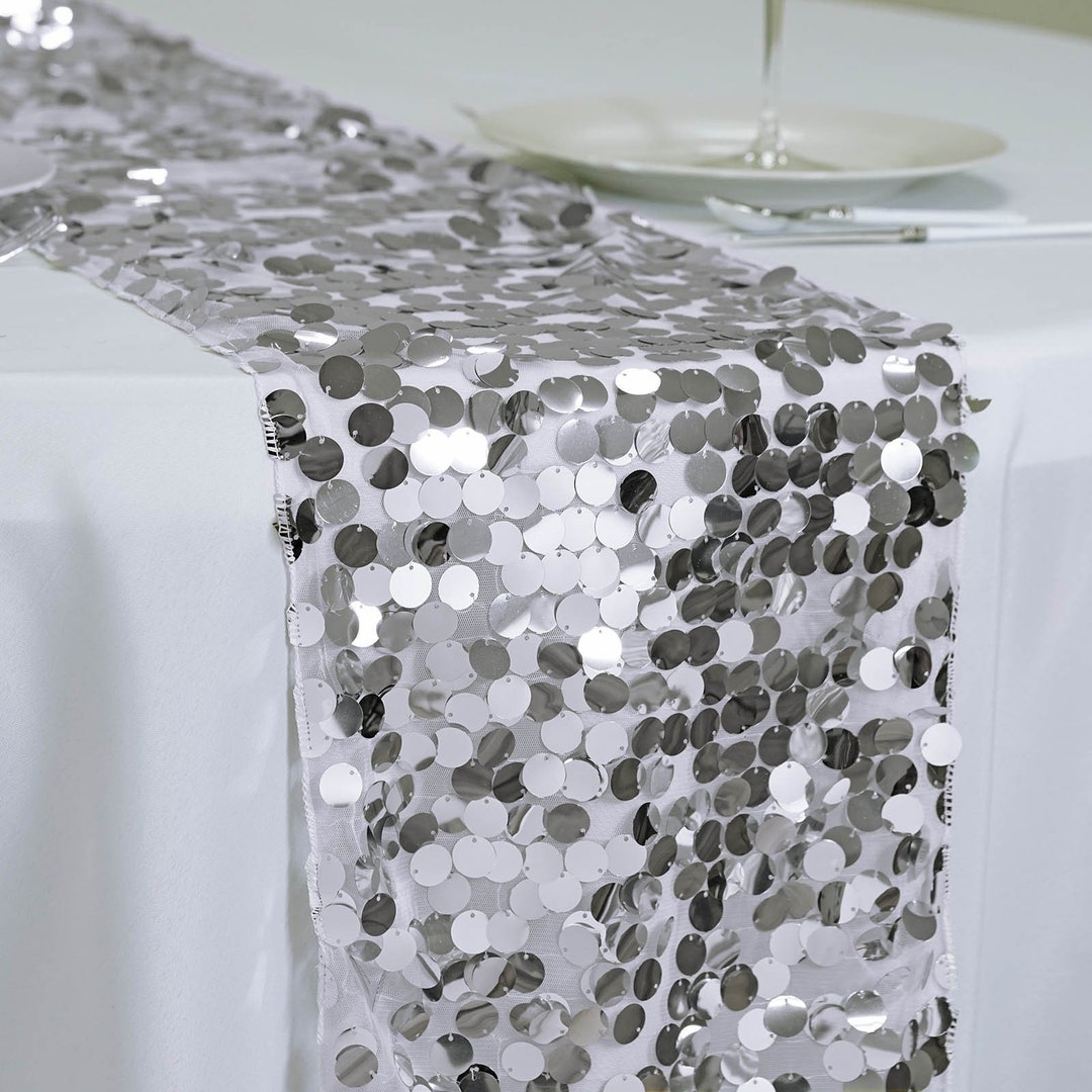 13"x108" Big Sequin Runner Silver Payette Table Runner Event Decor - Etsy