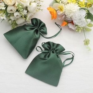 12 - 5”x7” Hunter Emerald Green Satin Favor Bags, Drawstring Pouch, Wedding Party Favors, Gift Bags, Jewelry Bags, Drawstring Bulk Favor Bag