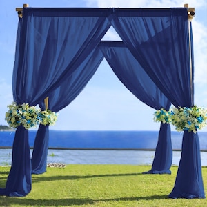 5ftx14ft Premium Navy Blue Chiffon Curtain Panel Backdrop With Rod Pocket