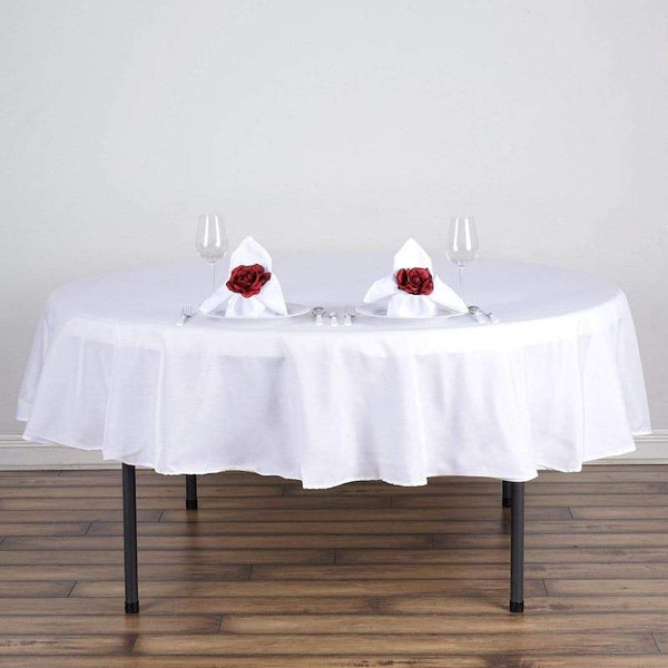 90" White Polyester Round Tablecloth