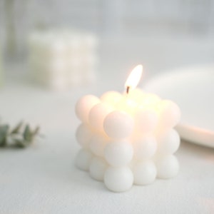 2 Pack | 2&quot; White Luxury Bubble Cube Candle, Home Decor Candles Unscented, Wedding Favor, Perfect Gift Him or Her Candle, Rubix Cube Candles