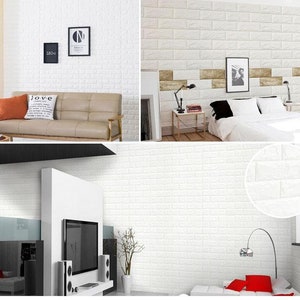 10 Pack | 58 Sq.Ft White 3D Brick Wallpaper, Self Adhesive Home Decor Waterproof Brick Wall Decals, Peel and Stick 3D Foam Brick Wall Tiles