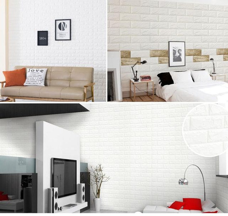 10 Pack | 58 Sq.Ft White 3D Brick Wallpaper, Self Adhesive Home Decor Waterproof Brick Wall Decals, Peel and Stick 3D Foam Brick Wall Tiles