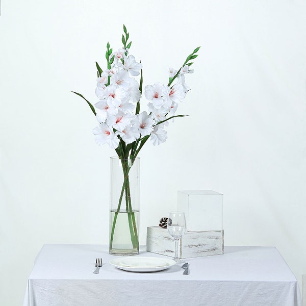 3 Bushes | 36" White Artificial Silk Long Stem Gladiolus Flower Spray, Silk Flowers, Wedding Flowers, Vase Flowers - Vase Filler Flowers
