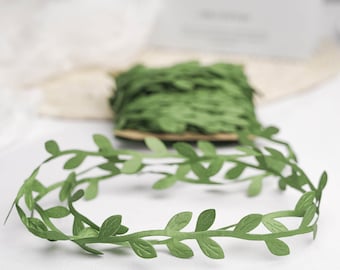 67FT | Olive Green Leaf Trim Ribbon, Leaf Garland, Decorative Ribbons For DIY Craft, Leaf Accent Ribbon