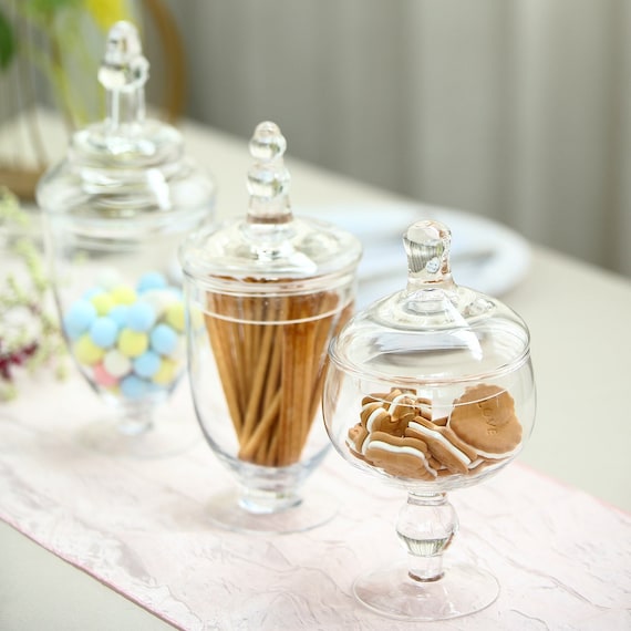 3 Pack Glass Apothecary Jar, Candy Jars With Lids, Clear Glass