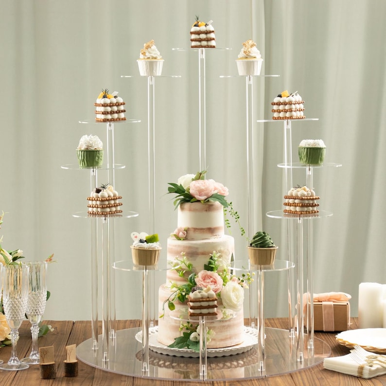 29inches Tall 12-Arm Tiered Clear Acrylic Dessert Display Stand, Multi-Layer Round Tray Cupcake Serving Rack Cake Pedestal, Wedding Cupcake Stand