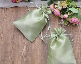 12 Pack | 6”x9” Sage Green Satin Favor Bags, Drawstring Pouch, Wedding Party Favors, Gift Bags, Jewelry Bags, Drawstring Bulk Favor Bags