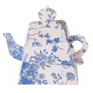 25 Pack White Blue Mini Teapot Gift Boxes in French Toile Pattern, Tea Time Party Favor Boxes - 5"x4"