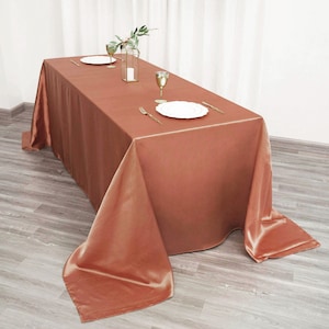 90&quot;x132&quot; Rectangular Seamless Satin Tablecloth, Terracotta Wedding Tablecloth