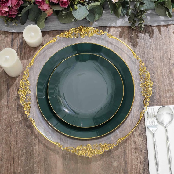 10 Pack 10 Glossy Hunter Emerald Green Round Plastic Dinner Plates