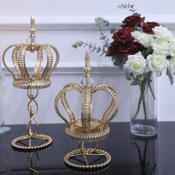 13 Gold Metal Crown Spiral Pillar Candle Holder Stand, Jeweled Votive  Candle Table Centerpiece, Royal Princess Themed Decoration 