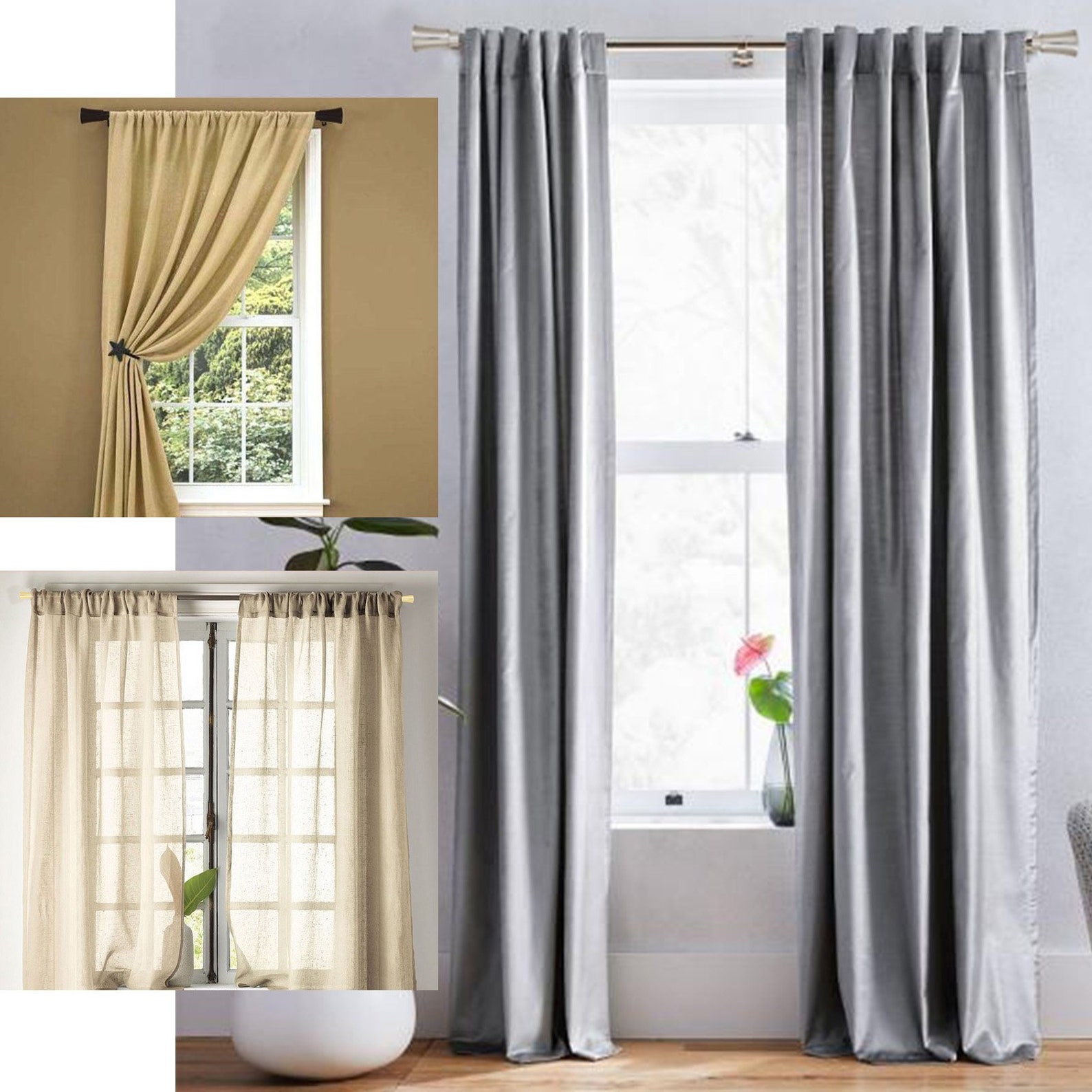 Gold Metal Curtain Rod Drapery Hardware Set 42 Etsy