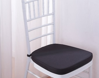 2" Thick Black Seat Cushion, Chiavari Chair Pad, Memory Foam Padded Sponge Cushion With Ties and Removable Polyester Cover