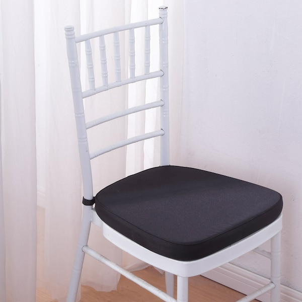 2" Thick Black Seat Cushion, Chiavari Chair Pad, Memory Foam Padded Sponge Cushion With Ties and Removable Polyester Cover