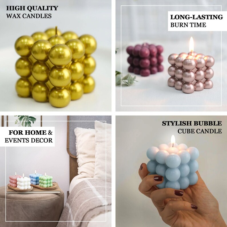 2 Pack | 2" Sage Green Bubble Cube Decorative Paraffin Wax Candle Set, Unscented Long Burning Pillar Candle Gift