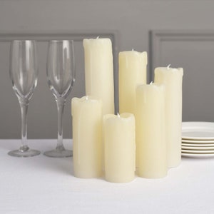 Set of 6 | Warm White Flameless Flicker LED Drip Wax Pillar Candles, Battery Operated Luminaria Holiday Candles Decorative Lighting