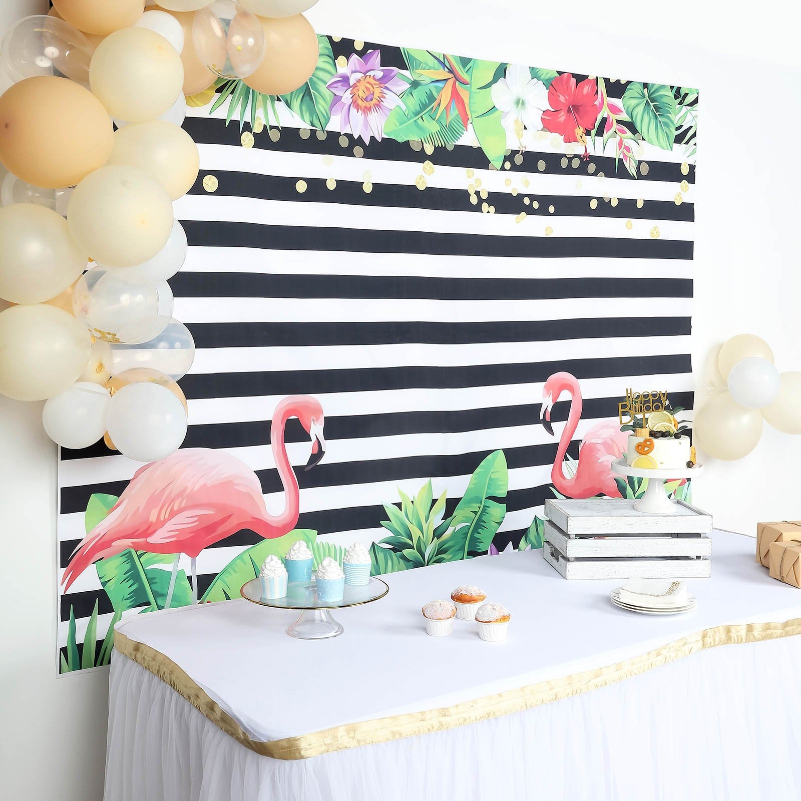 5FTx7FT Pink Flamingo Vinyl Backdrop Photo Booth Backdrop BlackWhite Stripes Party Backdrop Flamingo Party Sign Tropical
