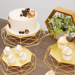 Gold Geometric Cake Stand Set, Cake Riser, REVERSIBLE Dessert Display, Food Display, Wedding Cake Stand- 7&quot;| 9&quot;| 11&quot;