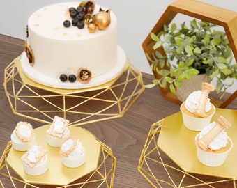 Gold Geometric Cake Stand Set, Cake Riser, REVERSIBLE Dessert Display, Food Display, Wedding Cake Stand- 7"| 9"| 11"