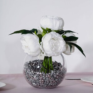 10 White Silk Peony Bouquet Artificial Flowers, Wedding Flowers, Vase ...