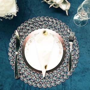 14&quot; Rose Gold Wired Metal Acrylic Charger Plates With 118 Acrylic Crystal Beads, Plate Chargers, Round Charger Plates, Dining & Serving,