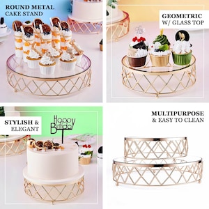 16" Gold Metal Geometric Diamond Cut Cake Stand, Dessert Display Riser ...