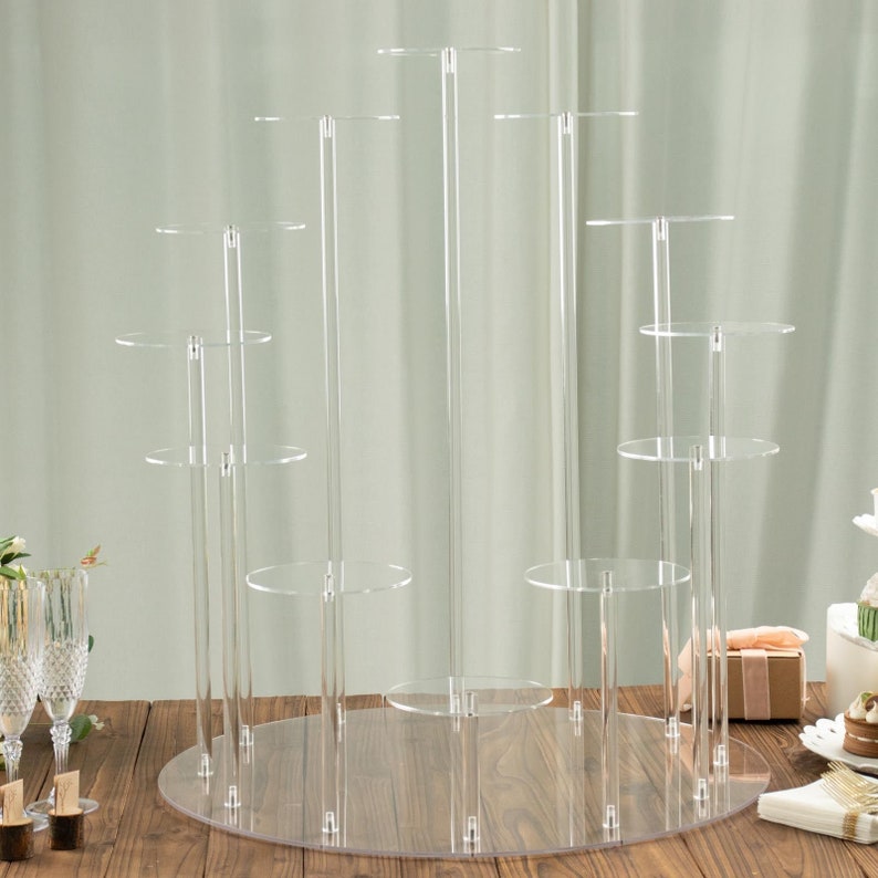 29inches Tall 12-Arm Tiered Clear Acrylic Dessert Display Stand, Multi-Layer Round Tray Cupcake Serving Rack Cake Pedestal, Wedding Cupcake Stand