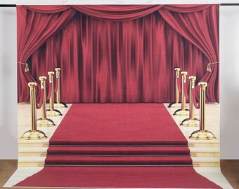 Red Carpet Stage Backdrop 8x6.5ft Vinyl Cartoon Vintage Red Carpet Stairs to Throne Spotlight Photography Background Studio Child Adult Bride Wedding Portrait Shoot Show Party Banner